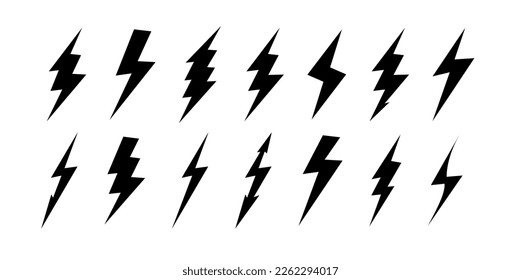 Lightning bolt icons with grunge isolated on white background. Vintage flash symbol, thunderbolt. Simple lightning strike sign. Vector