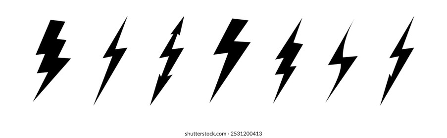 Lightning bolt icons with grunge isolated on white background. Vintage flash symbol, thunderbolt. Simple lightning strike sign. Vector