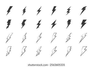 Lightning bolt icons isolated on a white background. Lightning bolt icons. Vector illustration, Power energy icon sign in filled, thin, line, outline and stroke style