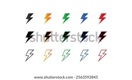 Lightning bolt icons isolated on a white background. Lightning bolt icons. Vector illustration, Power energy icon sign in filled, thin, line, outline and stroke style for apps and website