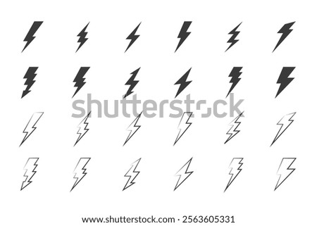 Lightning bolt icons isolated on a white background. Lightning bolt icons. Vector illustration, Power energy icon sign in filled, thin, line, outline and stroke style