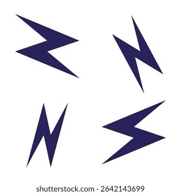 Lightning bolt icons. Purple thunder shape. Storm energy figure. Vector electric symbol.