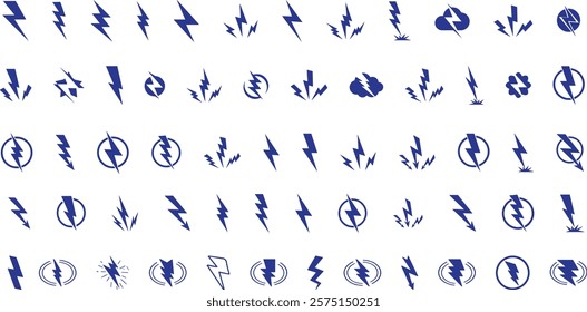 Lightning bolt icons set, black outline of flash lightning bolt icon vector illustration