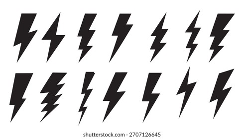 Lightning bolt icons set black flash symbol thunderbolt vector illustration lightning strike sign