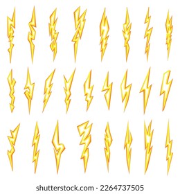 Lightning bolt icons set cartoon vector. Electric power. Strike warning