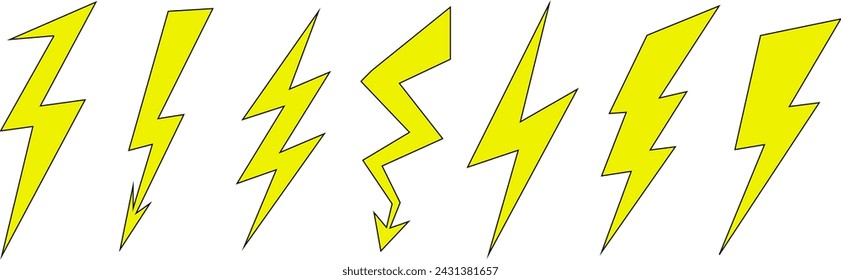 Blitzbolzensymbole gesetzt. Gefahr und Alarm. Strom und Spannung, Strom, Energie.	
