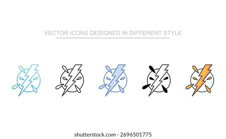 Lightning Bolt icons set different style vector stock with white background