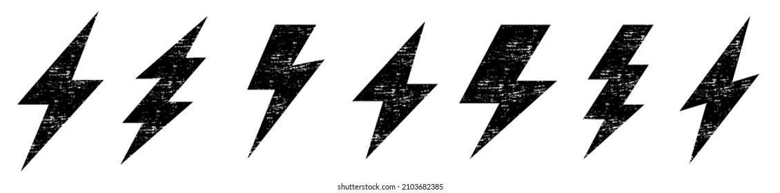 Iconos de perno relámpago. Símbolo de energía y trueno al estilo vintage. 