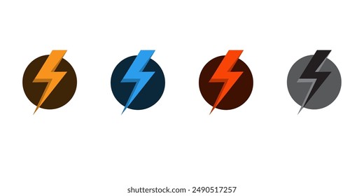 Lightning bolt icons set isolated on white background. color flash symbol, thunderbolt vector illustration. Simple lightning strike sign