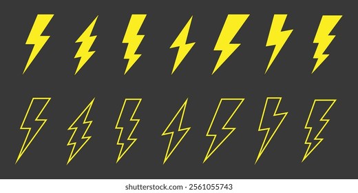 lightning bolt icons set isolated on grey background. thunderbolt vector illustrations. lightning bolt.Thunderbolt flat style.vector illustrations 