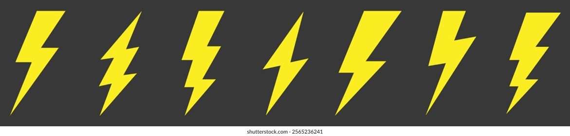 Lightning bolt icons set isolated on grey background. thunderbolt vector illustrations. lightning bolt.Thunderbolt flat style.vector illustrations. vector icons.