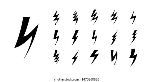 Lightning bolt icons set. Thunder and Bolt. Flash icon. Black silhouette. Vector Illustration.