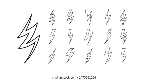 Lightning bolt icons set. Thunder and Bolt. Flash icon. outline syle. Vector Illustration.