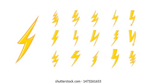 Lightning bolt icons set. Thunder and Bolt. Flash icon. Black and yellow . Vector Illustration.