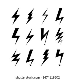 Lightning bolt icons set. Thunder and Bolt. Flash icon. Black silhouette. Vector Illustration.