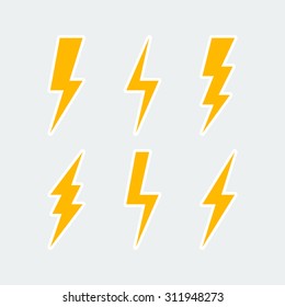 lightning bolt icons set, thunderbolt sign or flash symbol. isolated on grey background. vector illustration