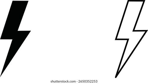Lightning bolt icons showing silhouette and outline styles for graphic design applications