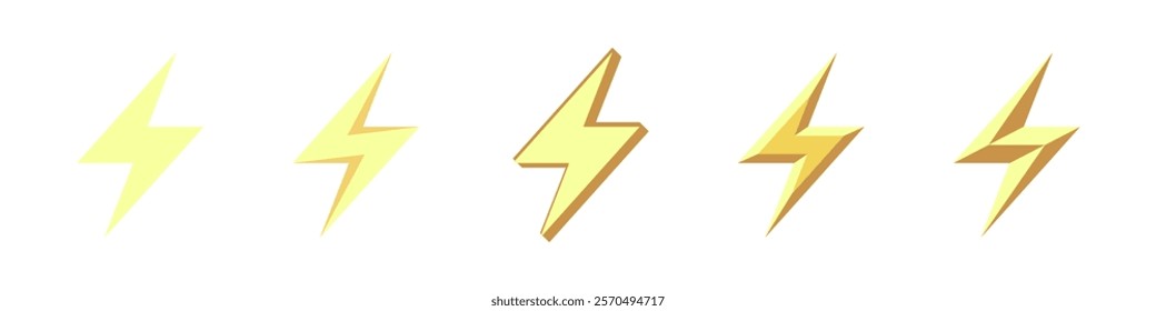 Lightning Bolt Icons in Various Styles Vector Set