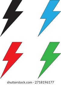 Ilustración vectorial de iconos de relámpago. Conjunto de cuatro iconos de Flash. Icono de Trueno. Icono de poder Vector. Icono de Thunderbolt Ilustración vectorial.