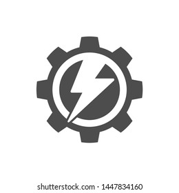 Lightning bolt inside gear shape logo design template vector illustration
