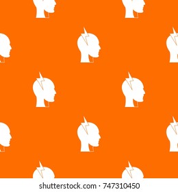 Lightning bolt inside head pattern repeat seamless in orange color for any design. Vector geometric illustration