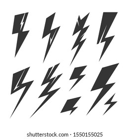 Lightning bolt isolated black silhouette set. Vector flat graphic design illustration