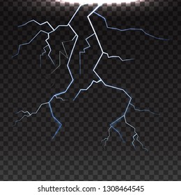 Lightning bolt isolated on transparent background. Trendy realistic lightning bolt for design template, pattern, backdrop and wallpaper. Creative abstract concept, vector illustration 