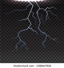 Lightning bolt isolated on transparent background. Trendy realistic lightning bolt for design template, pattern, backdrop and wallpaper. Creative abstract concept, vector illustration 