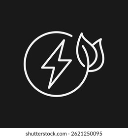 Lightning Bolt and Leaf Icon White on Black for Eco-Friendly Energy and Sustainability Concept