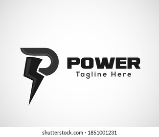 lightning bolt Letter P initial logo icon symbol design template, Power and energy technology.