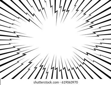 Lightning Bolt Like Radial Lines. Background For Comic Books. Black And White Vector Illustration