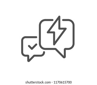 Lightning bolt line icon. Chat messages sign. Speech bubble symbol. Quality design element. Classic style. Editable stroke. Vector