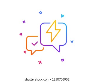 Lightning bolt line icon. Chat messages sign. Speech bubble symbol. Gradient line button. Lightning bolt icon design. Colorful geometric shapes. Vector