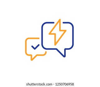 Lightning bolt line icon. Chat messages sign. Speech bubble symbol. Colorful outline concept. Blue and orange thin line color icon. Lightning bolt Vector