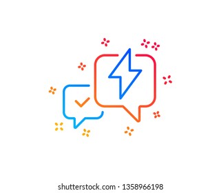 Lightning bolt line icon. Chat messages sign. Speech bubble symbol. Gradient design elements. Linear lightning bolt icon. Random shapes. Vector