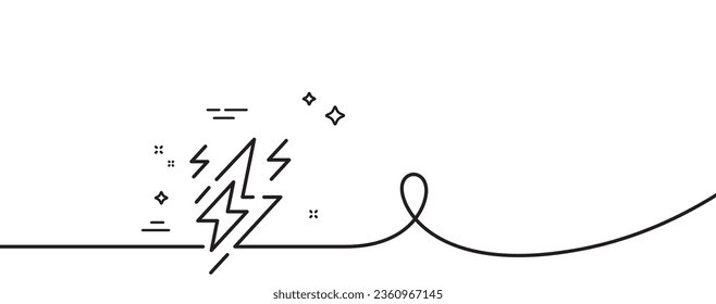 Icono de la línea del perno relámpago. Una línea continua con curl. Signo de energía eléctrica flash. Símbolo de poder. Banda de contorno simple del tornillo de luz. Patrón de curva de bucle. Vector