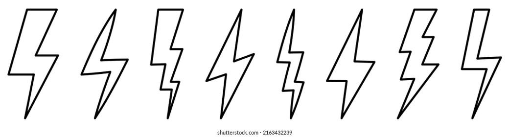 Lightning Bolt Line Icons. Vector Illustration Isolated On White Background