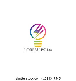 Lightning bolt logo design concept. bulb lamp unique logo idea with bolt energy.