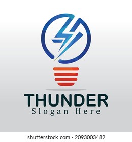 Lightning bolt logo design concept. bulb lamp unique logo idea with bolt energy.