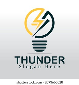 Design des Blitzbolzen-Logos Glühbirne einzigartige Logo-Idee mit Bolzenenergie.