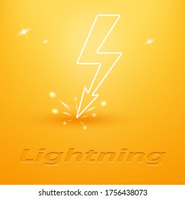 Lightning bolt logo with sparks. Vector yellow background.