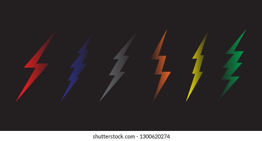 Lightning Bolt Minimal Simple flat symbol. Vector of Black Thunder Lighting Icons.