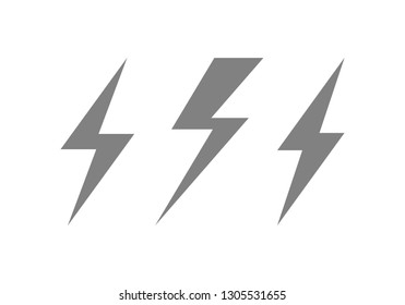 Lightning Bolt Minimal Simple Symbol. Vector Set of Black Thunder Lighting Icons. 