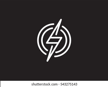 Lightning Bolt Minimal Simple Symbol in Circle. Flash Sign design Vector template. Energy Power Speed Logotype concept icon. Creative Line graphic element emblem