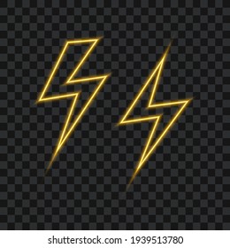 Lightning bolt, neon glowing sign, isolated, vector illustration.