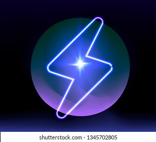Lightning bolt Neon sign. Retrowave/ Synthwave style illustration for music cover, poster, t-shirt design template ect.
