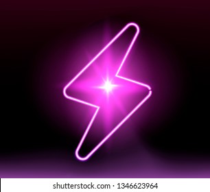 Lightning bolt Neon sign. Retrowave/ Synthwave style illustration for music cover, poster, t-shirt design template  