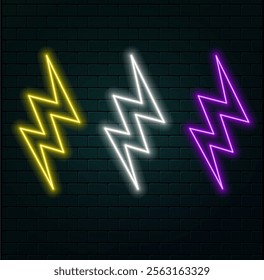 Lightning bolt neon sign. Neon lightning, thunder and electricity.