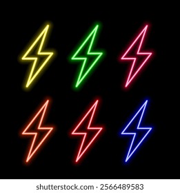 Lightning bolt neon sign. Neon lightning, thunder and electricity