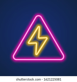 Lightning bolt neon sign vector design template. High-voltage neon symbol, light banner design element colorful modern design trend, night bright advertising, bright sign. Vector illustration.